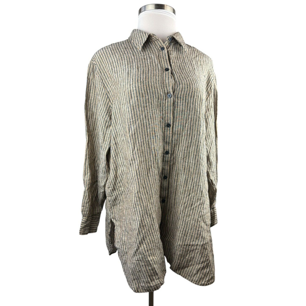 Boden Linen Button Front Long Tunic Top Metallic Stripe Shirt US Size 16/18 R - Picture 14 of 14